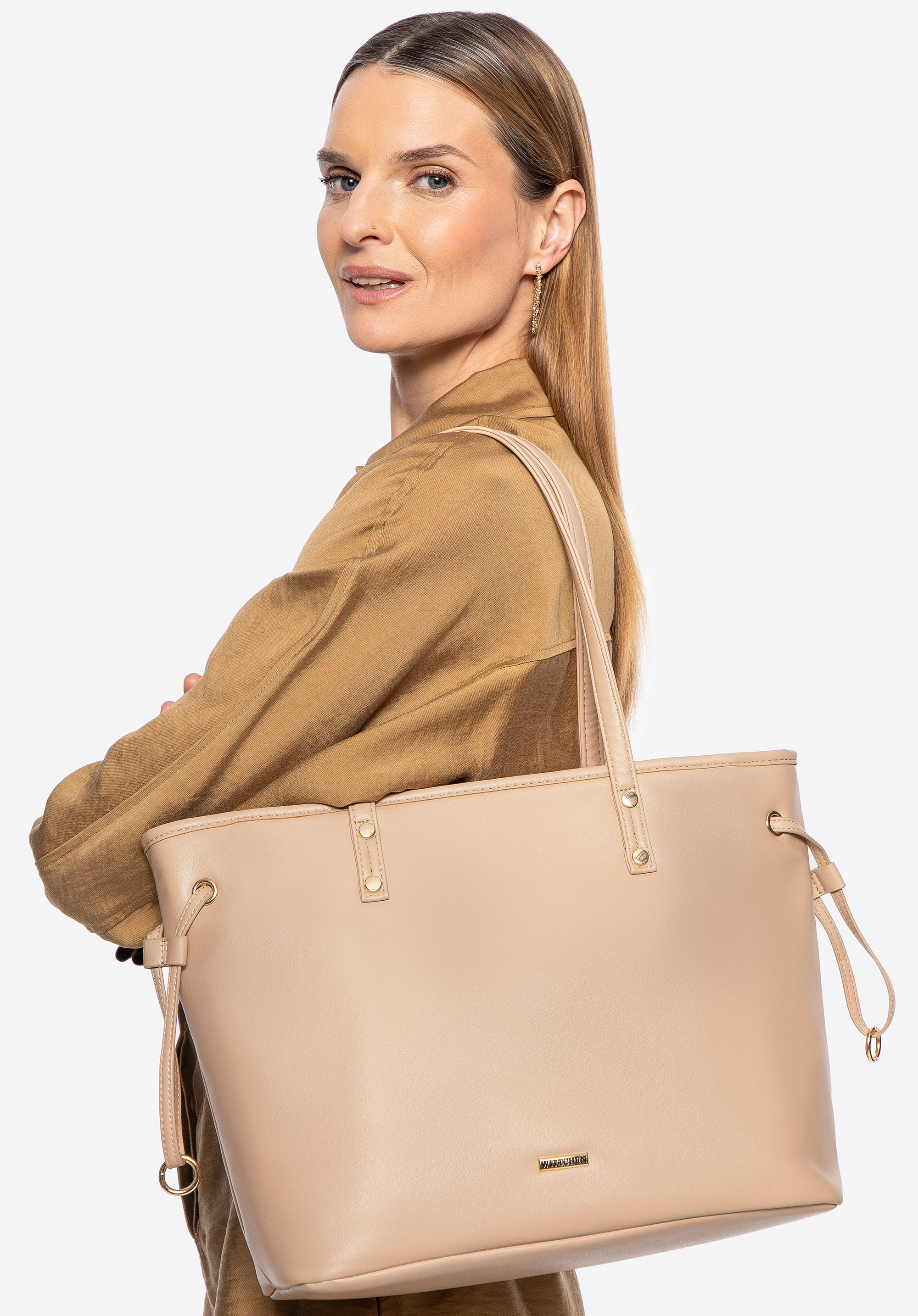 Dámská kabelka z ekokůže se stahovacími šňůrkami, béžová, 100-4Y-203-9, Obrázek 1