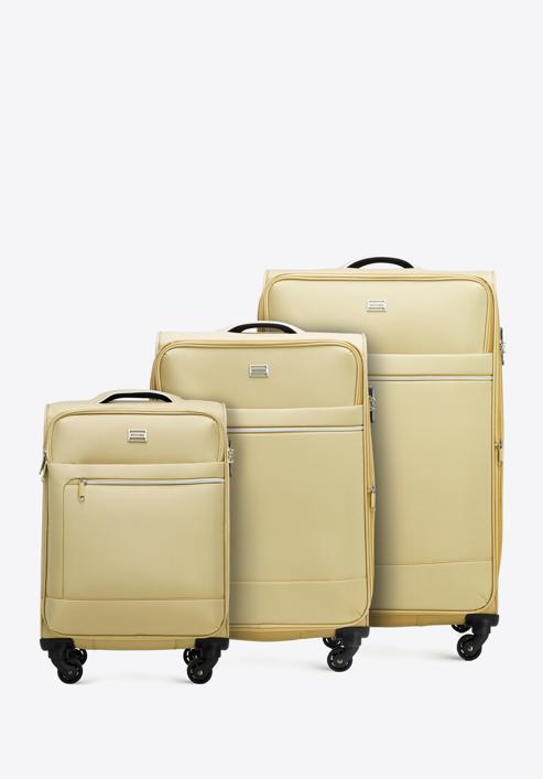Sada měkkých kufrů s lesklým předním zipem, béžová, 56-3S-85S-10, Obrázek 1