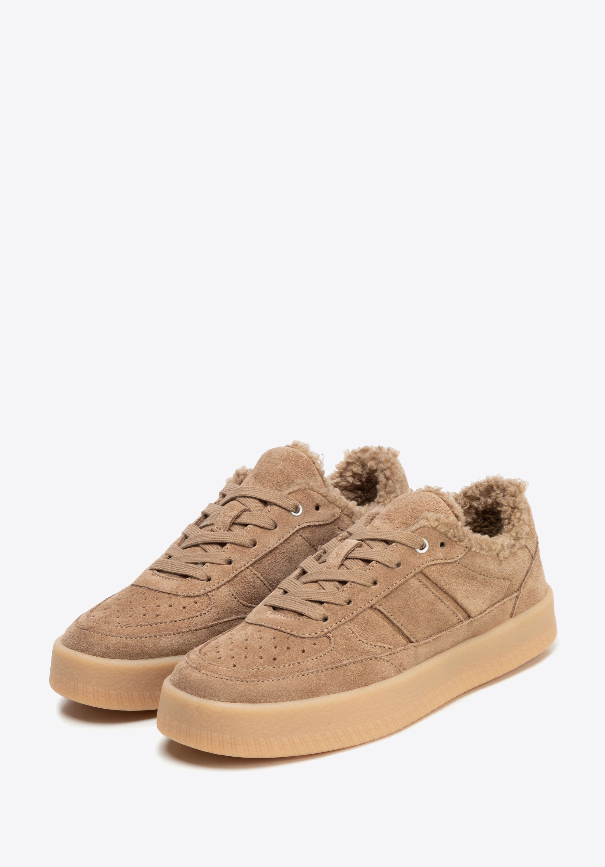Semišové tenisky s umělou kožešinou, béžová, 102-D-360-9-37, Obrázek 1