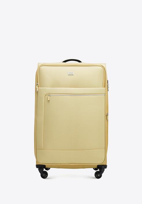 Velký měkký kufr s lesklým zipem na přední straně, béžová, 56-3S-853-80, Obrázek 1