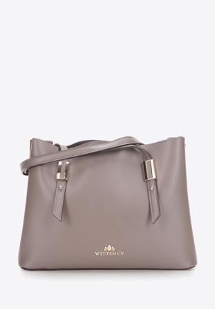 Malá tříkomorová kožená kabelka, béžově šedá, 97-4E-617-9, Obrázek 1