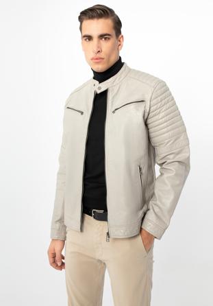 Pánská kožená bunda s prošíváním, béžově šedá, 97-09-252-8-L, Obrázek 1