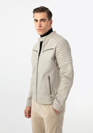 Pánská kožená bunda s prošíváním, béžově šedá, 97-09-252-8-XL, Obrázek 1