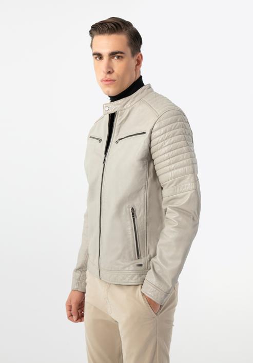 Pánská kožená bunda s prošíváním, béžově šedá, 97-09-252-8-XL, Obrázek 2