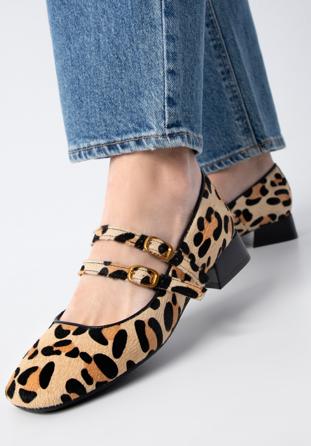 Kožené dámské boty s leopardím vzorem, béžovo-černá, 98-D-963-4-39, Obrázek 1