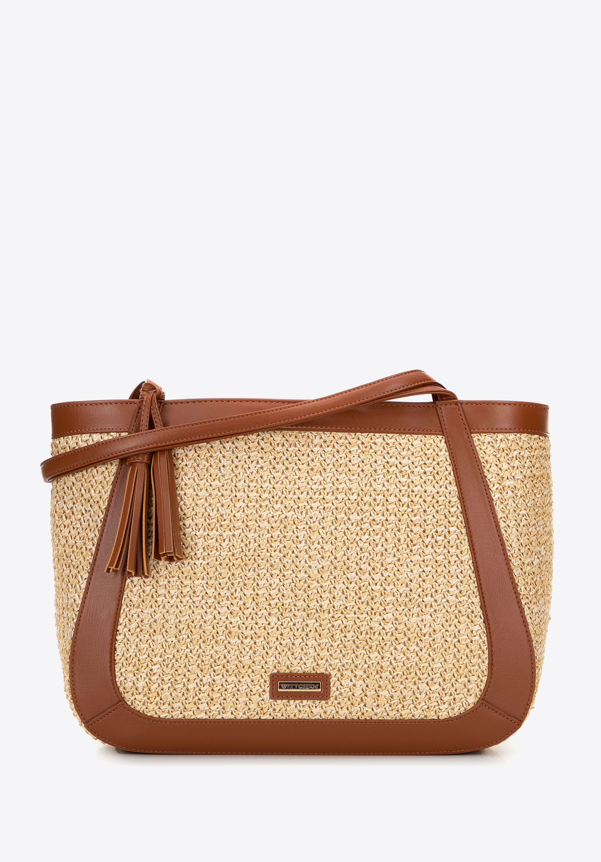 Dámská shopper taška zapletená z umělé kůže, béžovo hnědá, 100-4Y-407-95, Obrázek 1