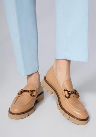 Dámské kožené boty s přezkou na platformě, béžovo hnědá, 98-D-103-9-37, Obrázek 1
