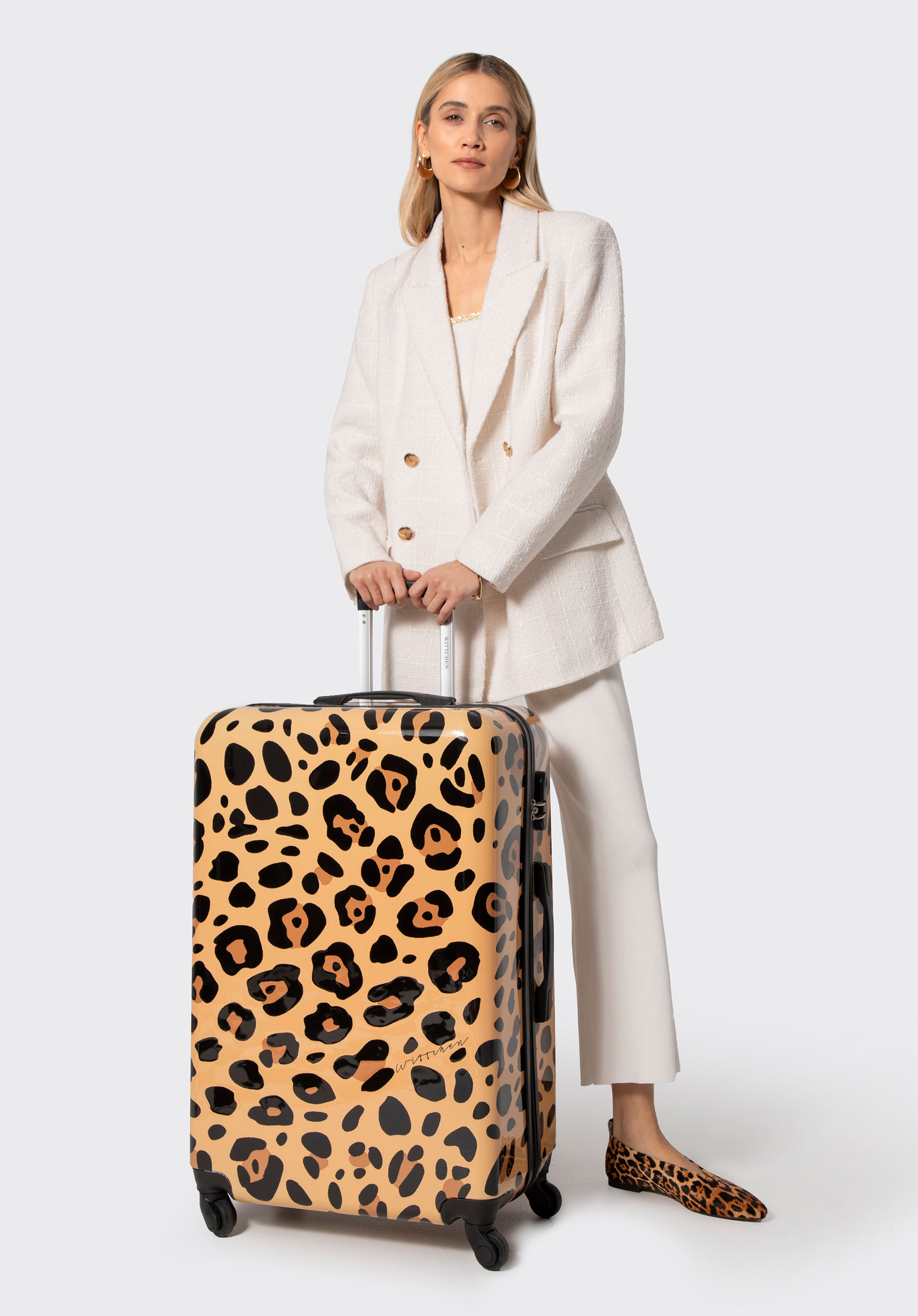 Velký kufr z ABS-u a potiskem, béžovo hnědá, 56-3A-643-L, Obrázek 1