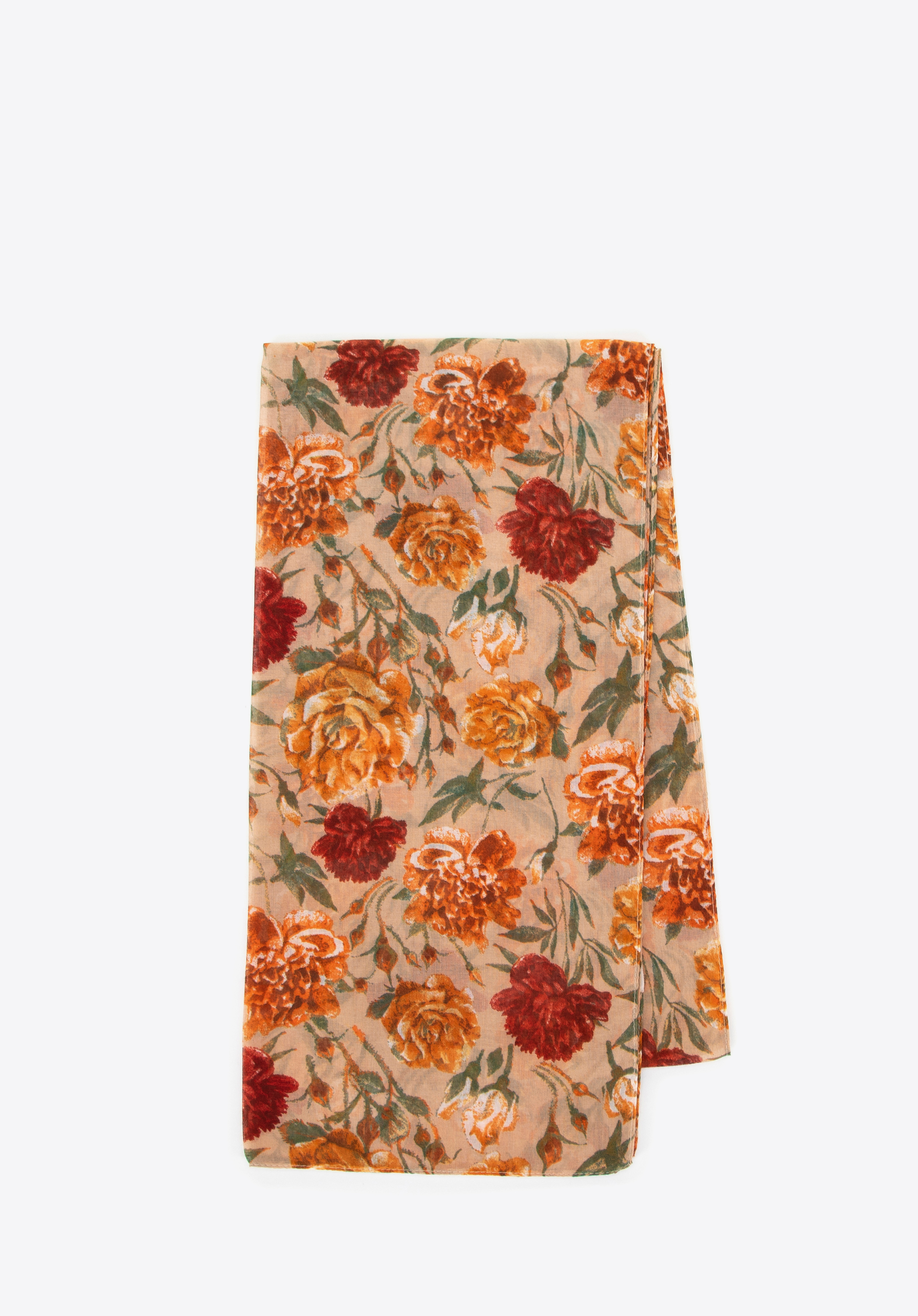 Dámský tenký šátek s květinovým vzorem, béžovo-oranžová, 100-7D-00X-X, Obrázek 1