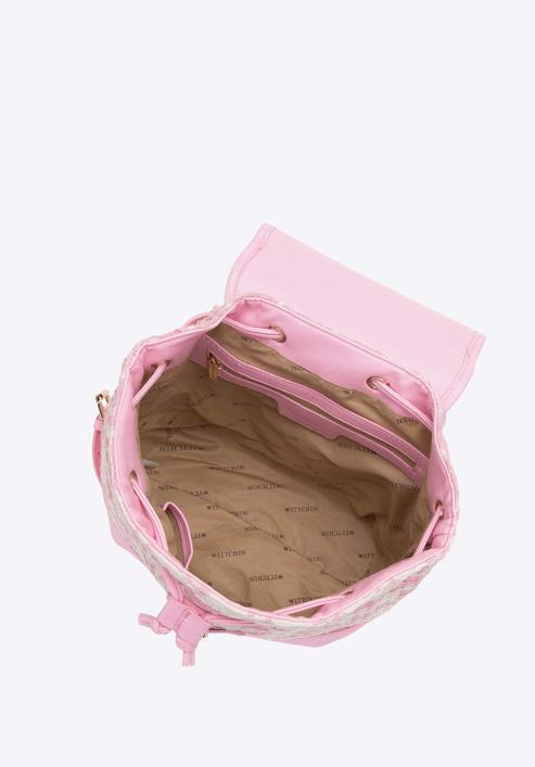 Dámský batoh z kostkované látky s lesklým hmyzem, béžovo-růžová, 98-4Y-209-1, Obrázek 3