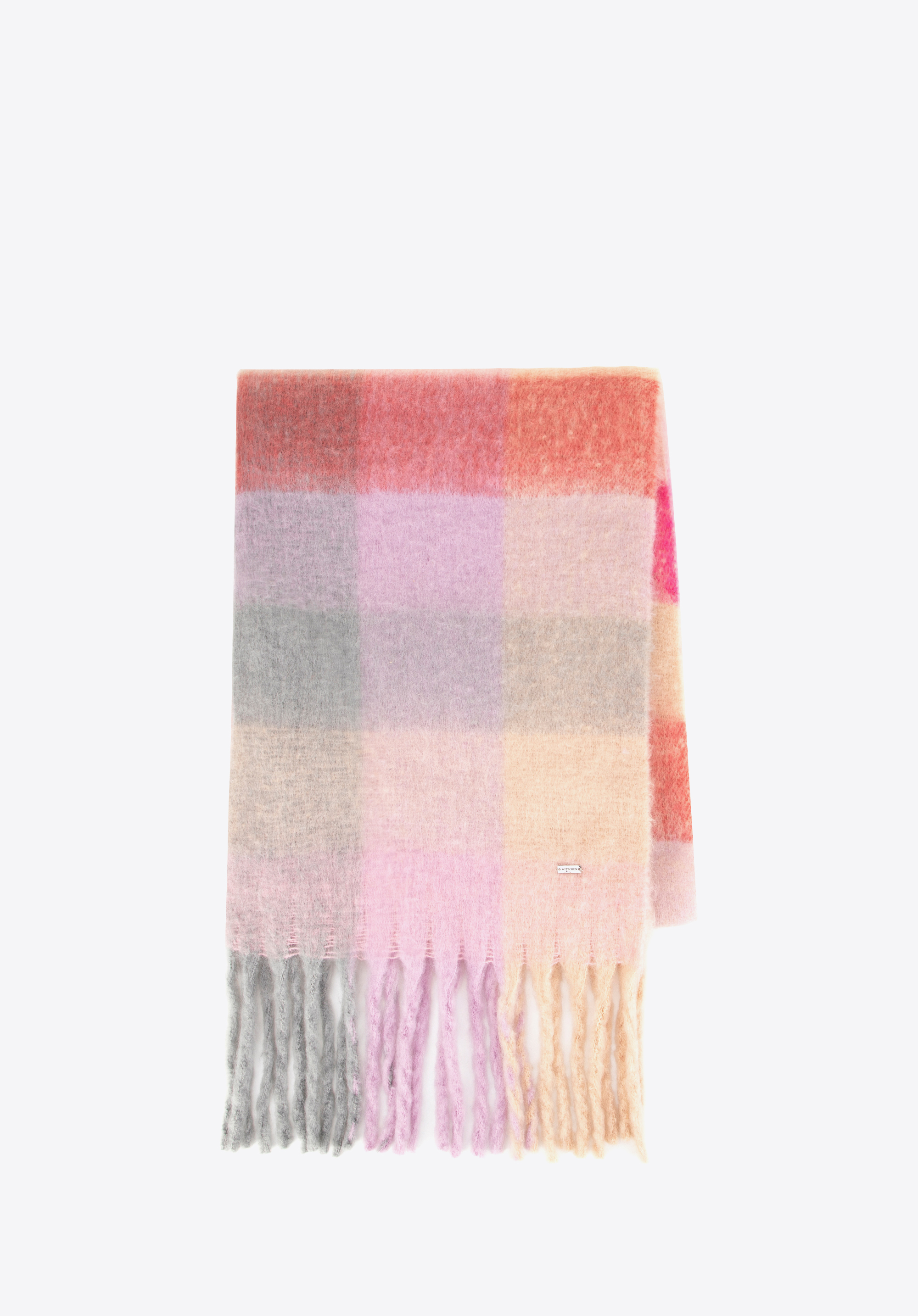 Dámský šátek s vícebarevným kostkovaným vzorem, béžovo-růžová, 99-7-120-X4, Obrázek 1