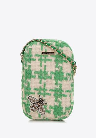 Dámská mini kabelka z kostkované látky s lesklým hmyzem, béžovo-zelená, 98-2Y-207-Z, Obrázek 1