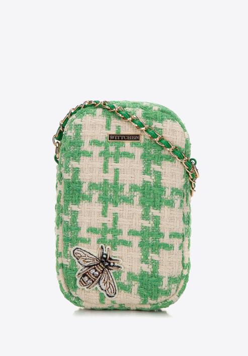 Dámská mini kabelka z kostkované látky s lesklým hmyzem, béžovo-zelená, 98-2Y-207-1, Obrázek 1