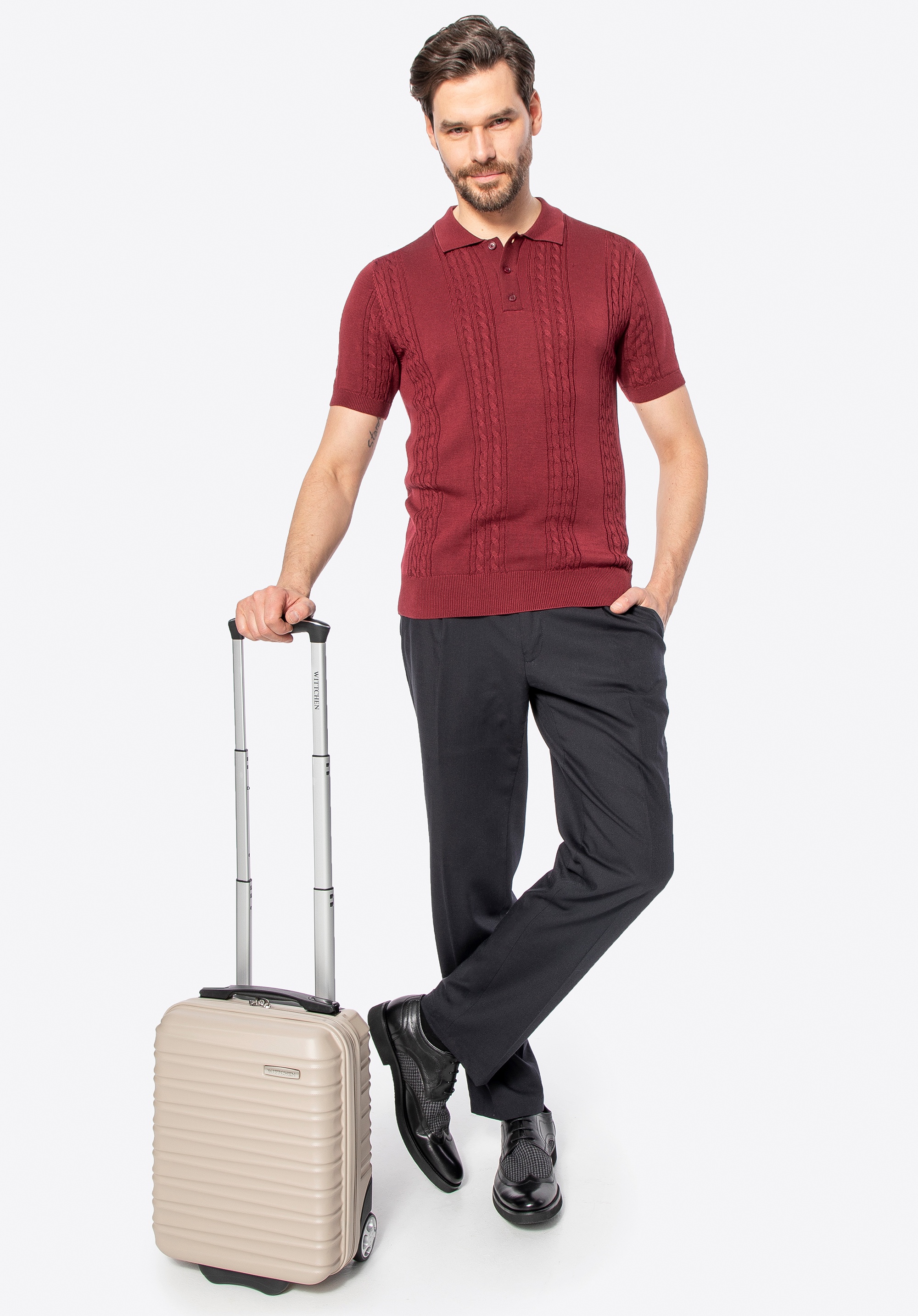 ABS bordázott kézipoggyász bőrönd, bézs, 56-3A-315-86, Fénykép 1