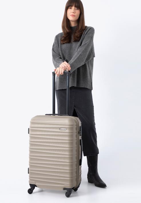 ABS bordázott Közepes bőrönd, bézs, 56-3A-312-50, Fénykép 15