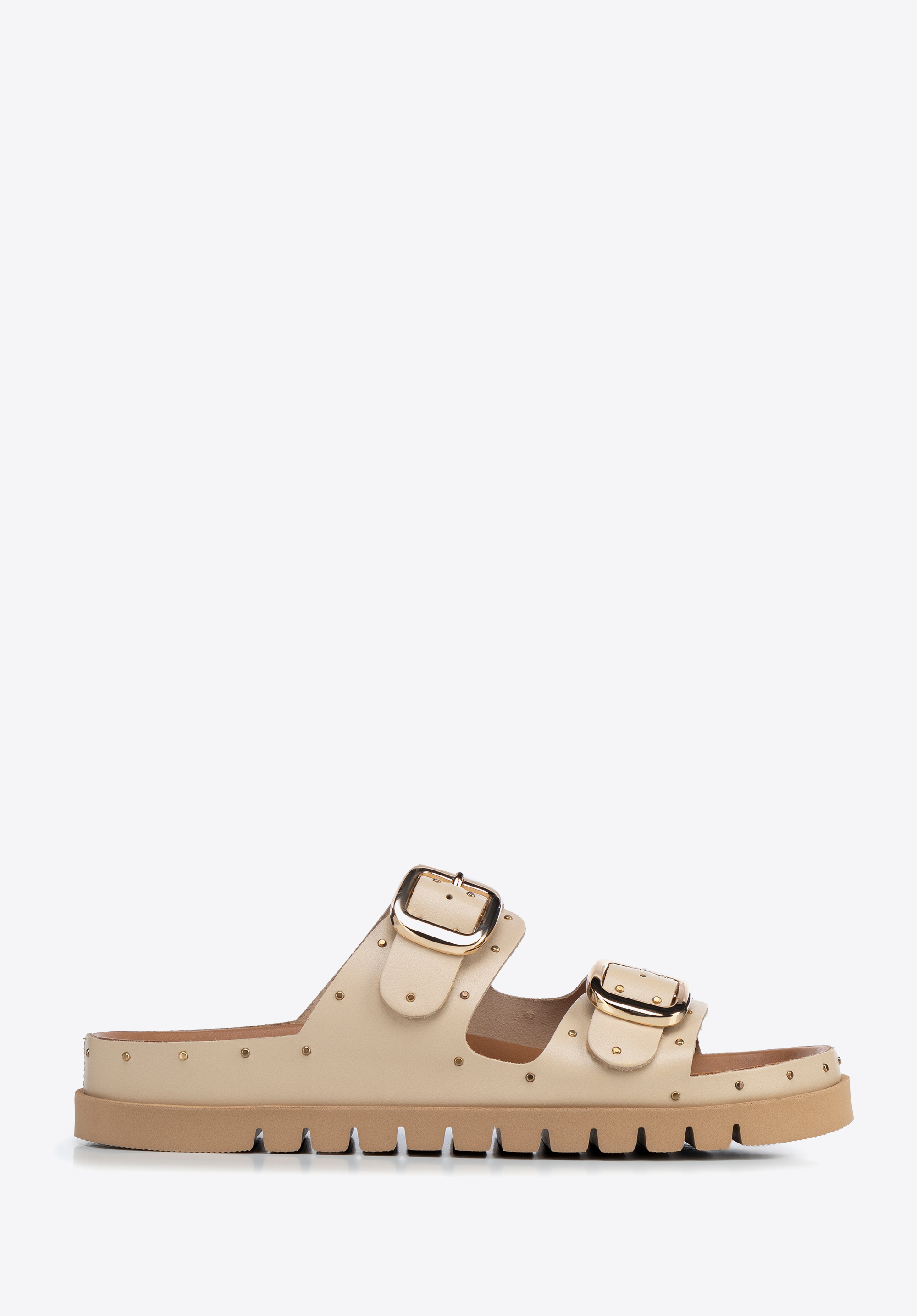 Bőr szegecses belebújós szandál, bézs, 100-D-552-9-39, Fénykép 1