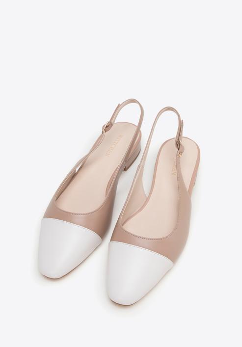 Női sarokpántos bőr cipő, bézs-fehér, 98-D-965-91-37, Fénykép 2