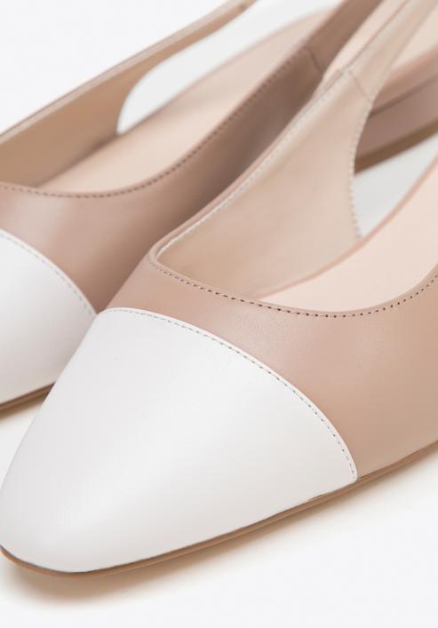 Női sarokpántos bőr cipő, bézs-fehér, 98-D-965-90-38, Fénykép 8
