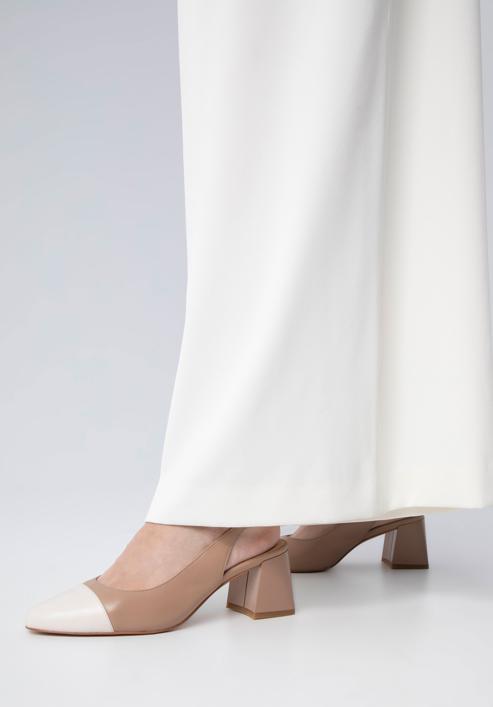 Női sling back magassarkú cipő, bézs-fehér, 98-D-964-P-36, Fénykép 15