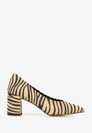 Állatszőr mintás női magassarkú cipő, bézs-fekete, 96-D-500-9-35, Fénykép 1