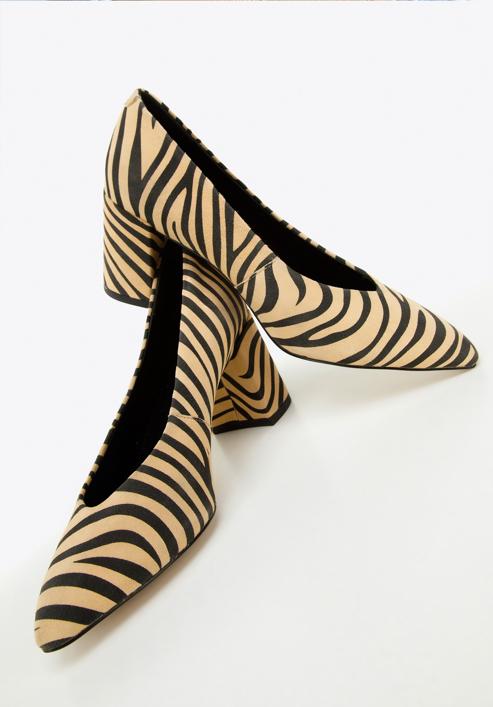 Állatszőr mintás női magassarkú cipő, bézs-fekete, 96-D-500-1-39, Fénykép 7