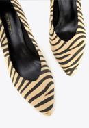 Állatszőr mintás női magassarkú cipő, bézs-fekete, 96-D-500-1-36, Fénykép 8
