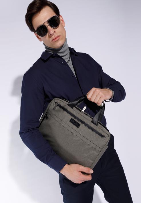 Férfi 17 ”-os laptop táska, nagy oldalsó zsebbel, bézs-fekete, 92-3P-101-17, Fénykép 15