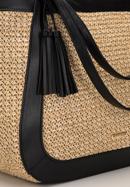 Nagyméretű műbőr és fonott shopper táska, bézs-fekete, 98-4Y-405-95, Fénykép 5