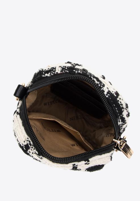 Női kockás szövet kisméretű táska fényes belső szegéllyel, bézs-fekete, 98-2Y-207-1, Fénykép 3