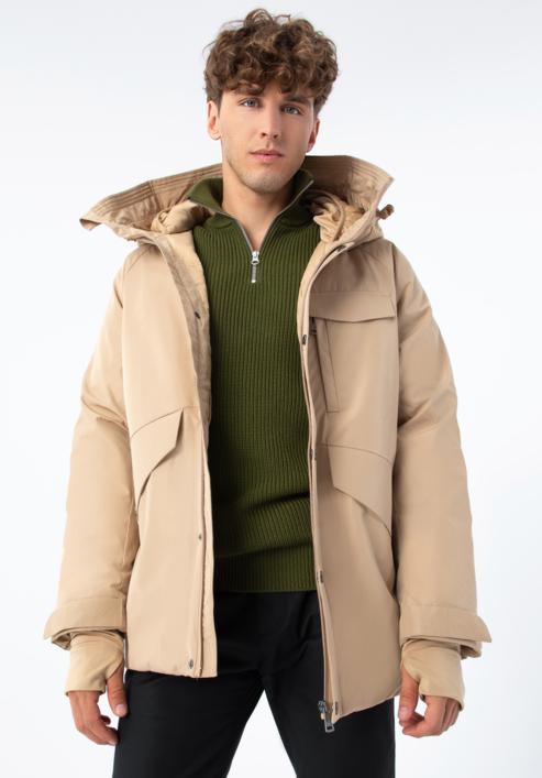 Férfi téli kabát dupla kapucnival, bézs, 93-9D-453-1-3XL, Fénykép 1
