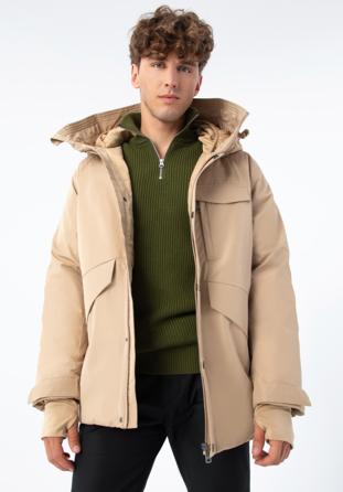 Férfi téli kabát dupla kapucnival, bézs, 93-9D-453-9-S, Fénykép 1