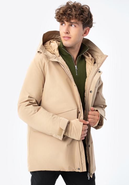 Férfi téli kabát dupla kapucnival, bézs, 93-9D-453-9-L, Fénykép 3