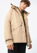 Férfi téli kabát dupla kapucnival, bézs, 93-9D-453-1-L, Fénykép 4
