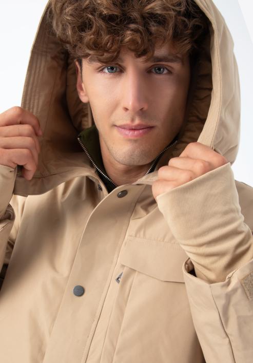Férfi téli kabát dupla kapucnival, bézs, 93-9D-453-9-L, Fénykép 6