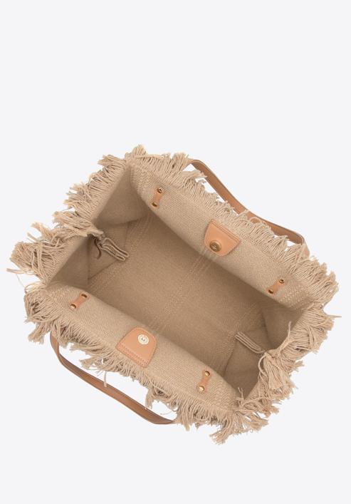 Fonott szabású shopper táska nagyméretű bojtokkal, bézs, 98-4Y-400-0, Fénykép 3