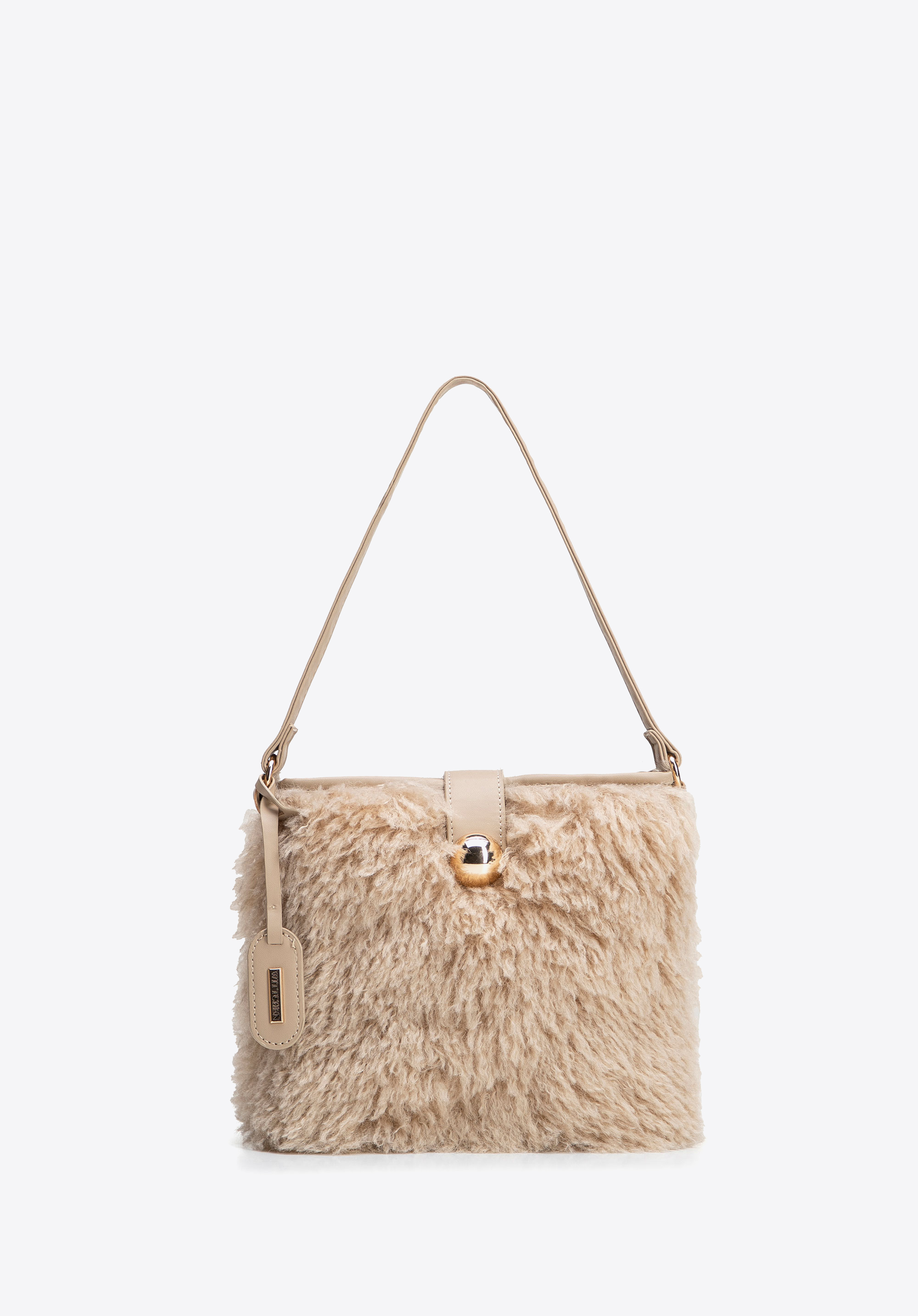 Kis műszőrmés női válltáska, bézs, 101-4Y-439-9, Fénykép 1