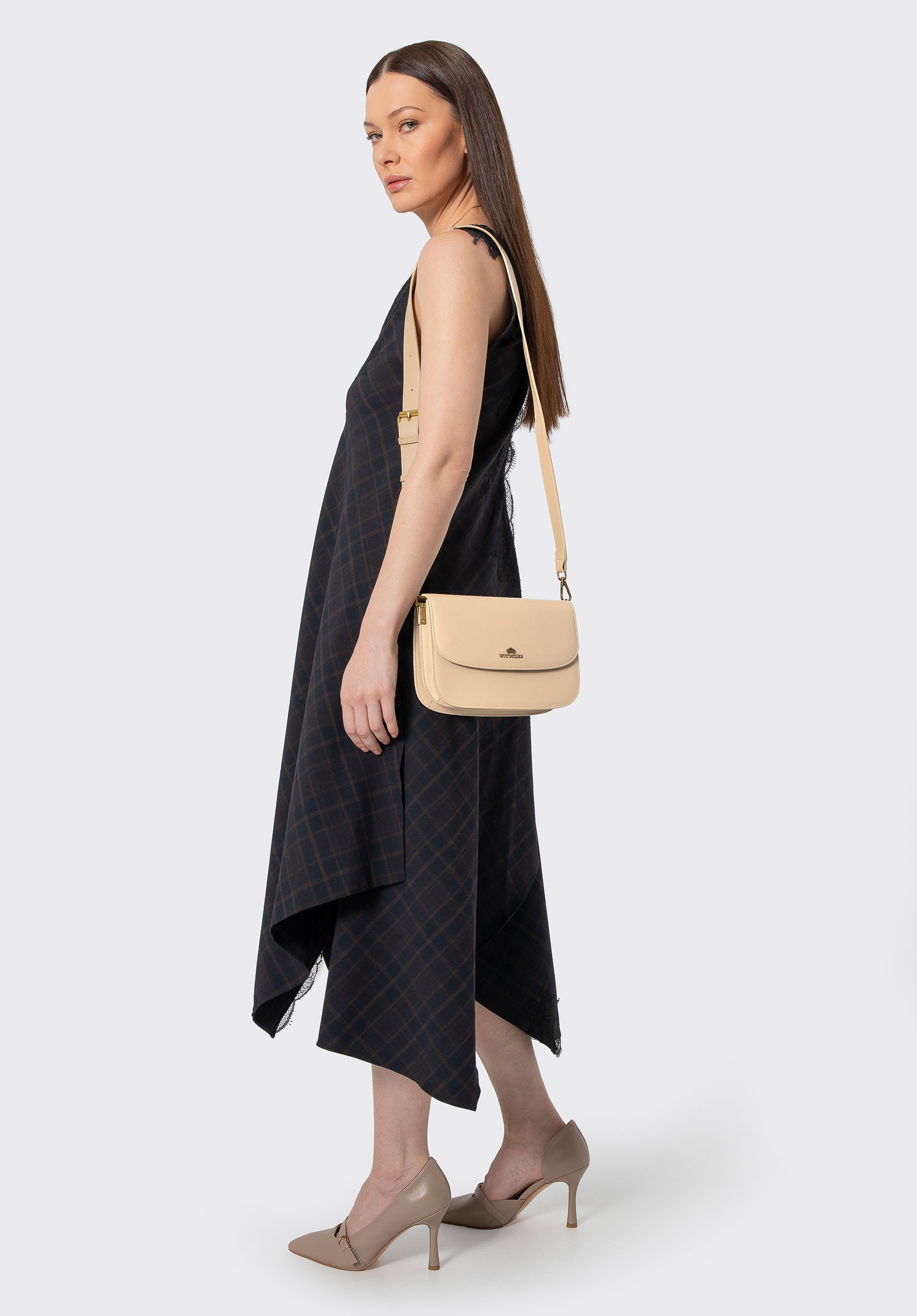 Kisméretű bőr crossbody táska, bézs, 100-4E-215-9, Fénykép 1