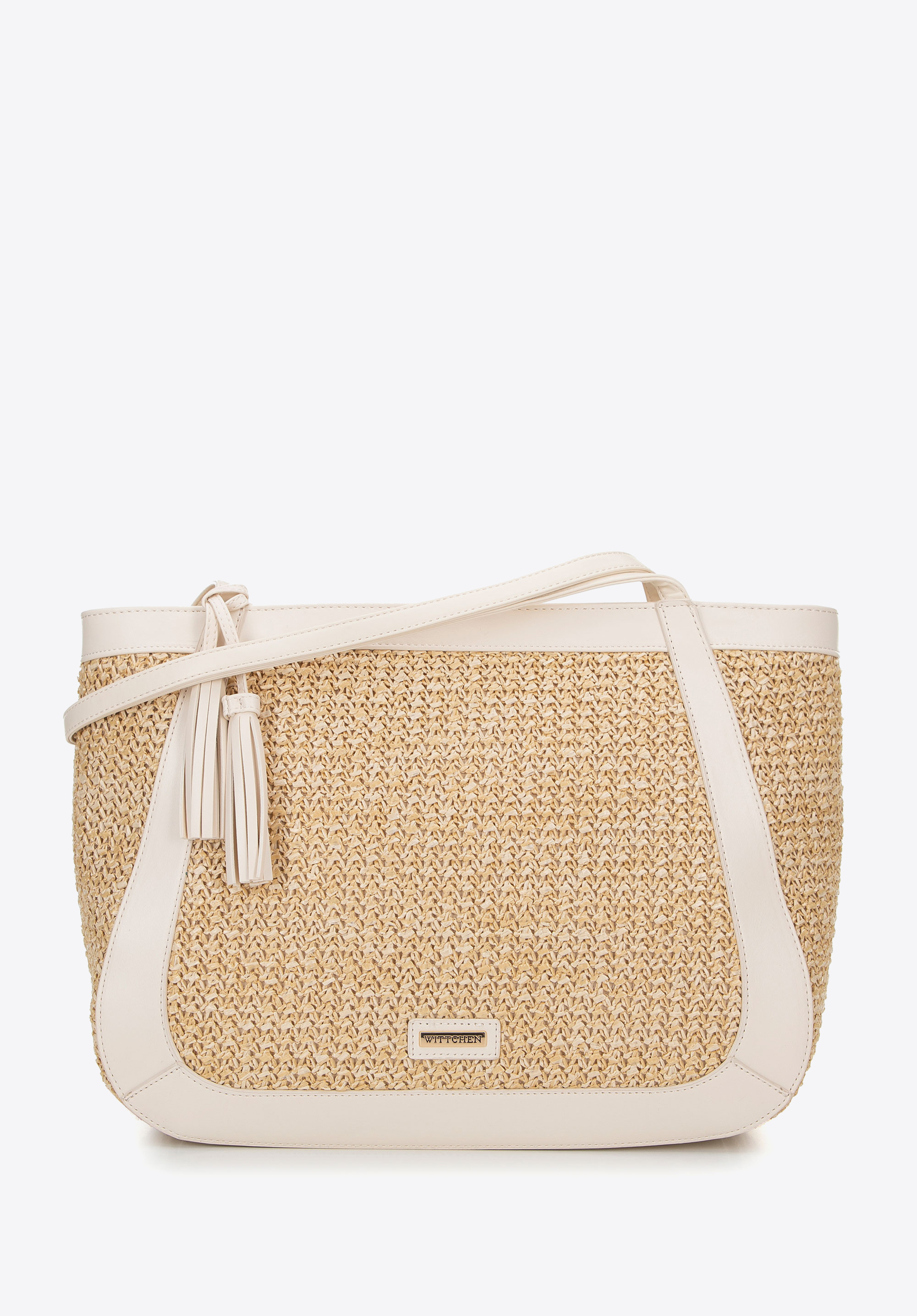 Női ökobőr fonott shoppertáska, bézs-krémes, 100-4Y-407-95, Fénykép 1