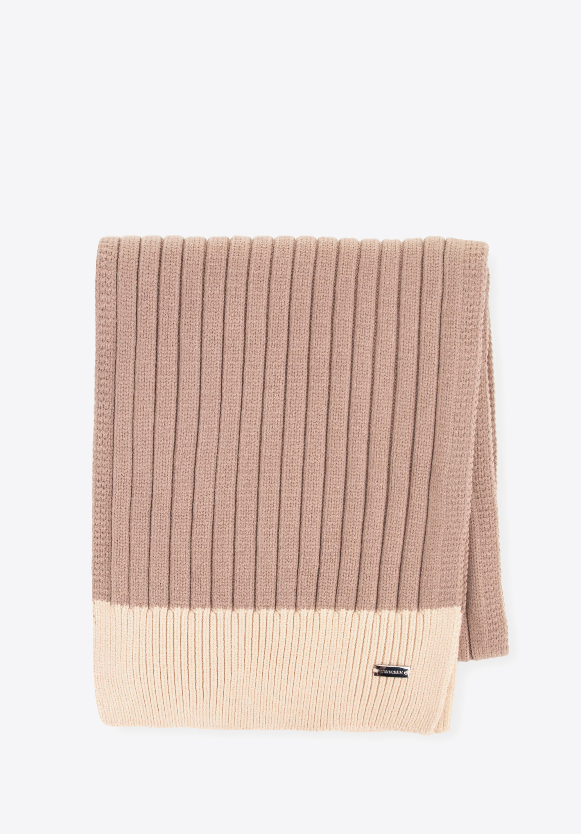 Női sál vízszintes csíkokkal, bézs-krémes, 99-7F-030-44, Fénykép 1