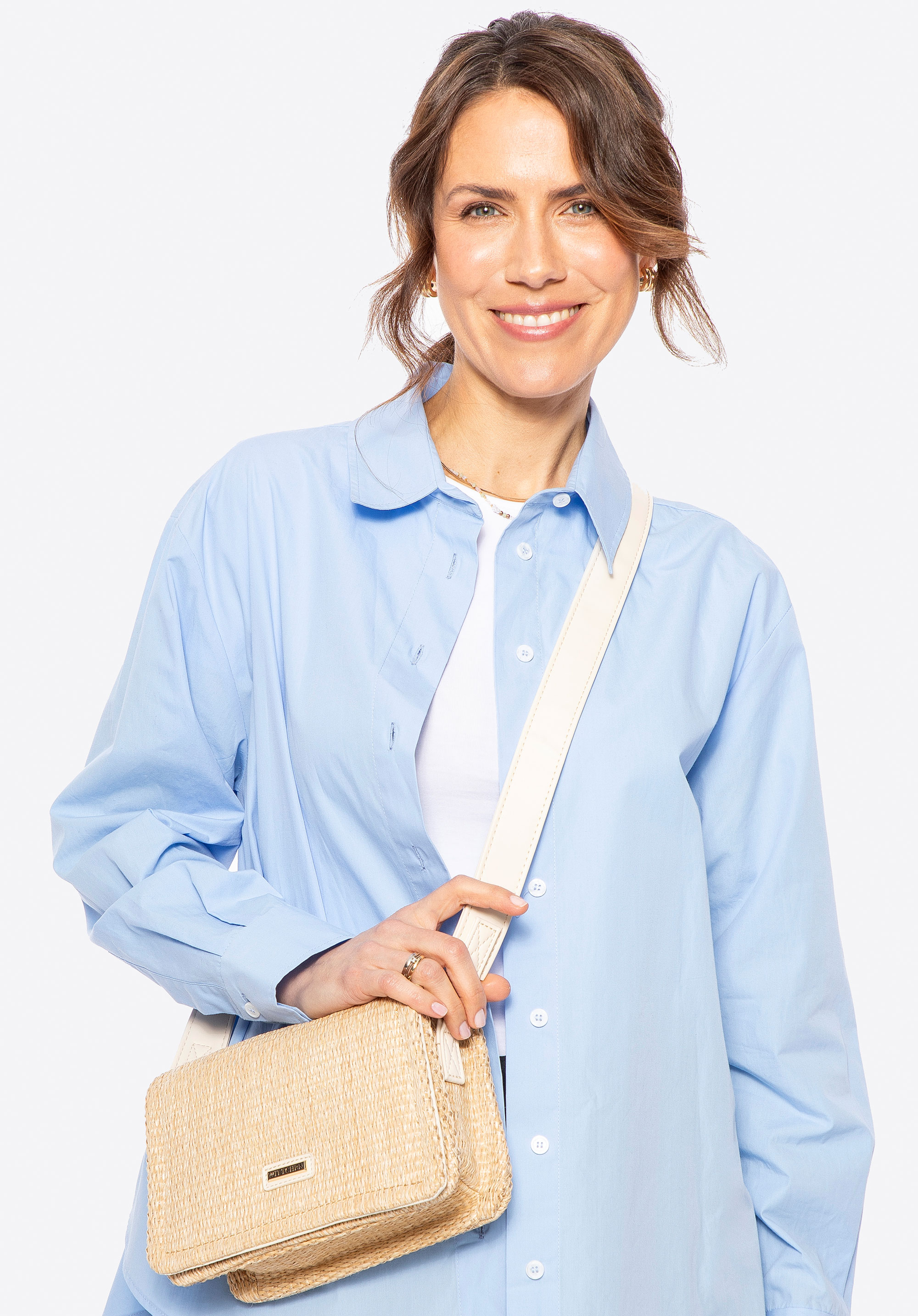 Női szőtt crossbody táska, bézs-krémes, 100-4Y-405-90, Fénykép 3