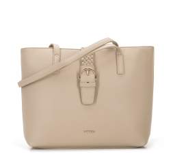 Női ökobőr shopper táska fonott részlettel, bézs, 96-4Y-608-9, Fénykép 1