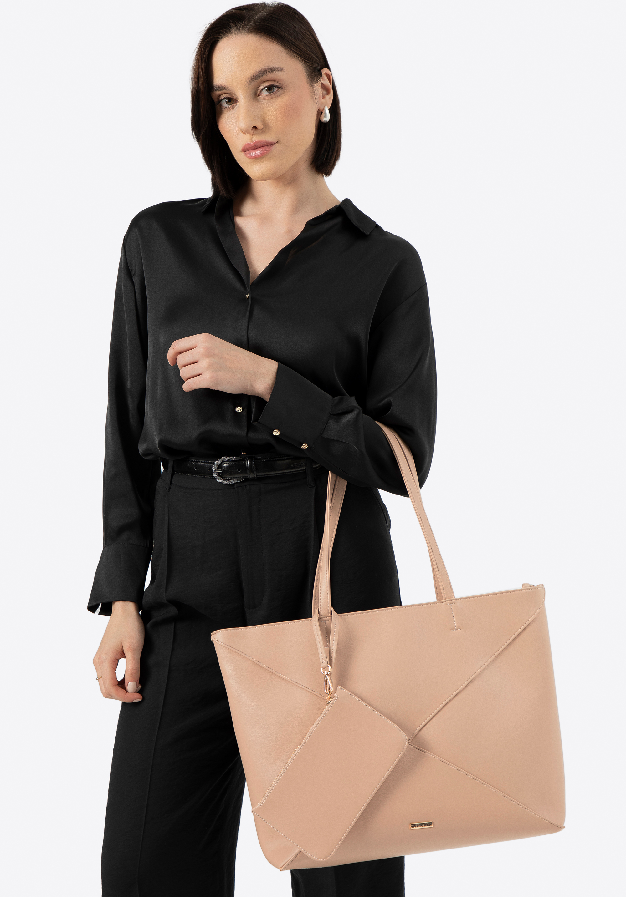 Nagyméretű ökobőr shoppertáska, bézs, 100-4Y-233-0, Fénykép 4