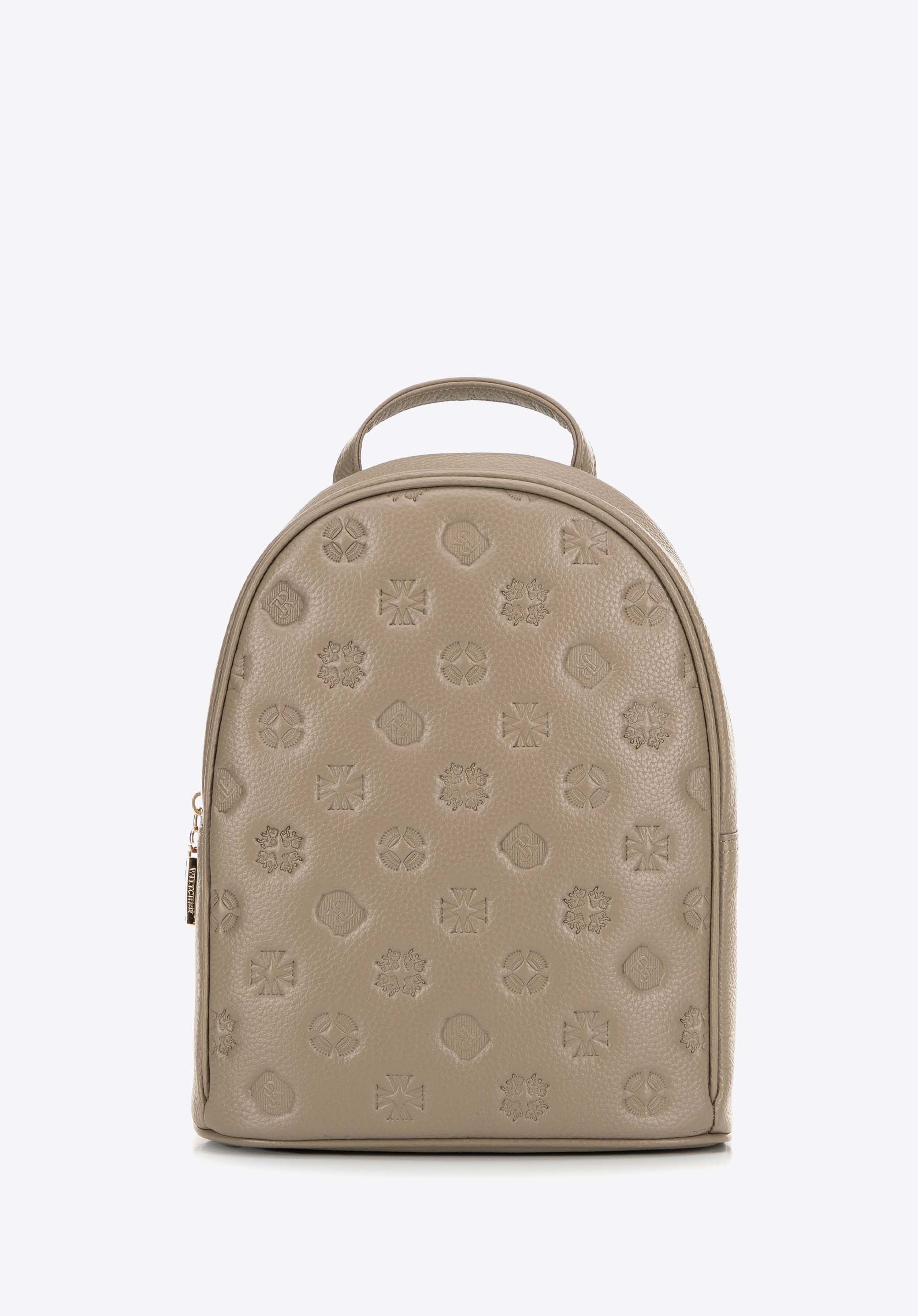 Női dombornyomott bőr hátizsák, bézs, 99-4E-304-6, Fénykép 1