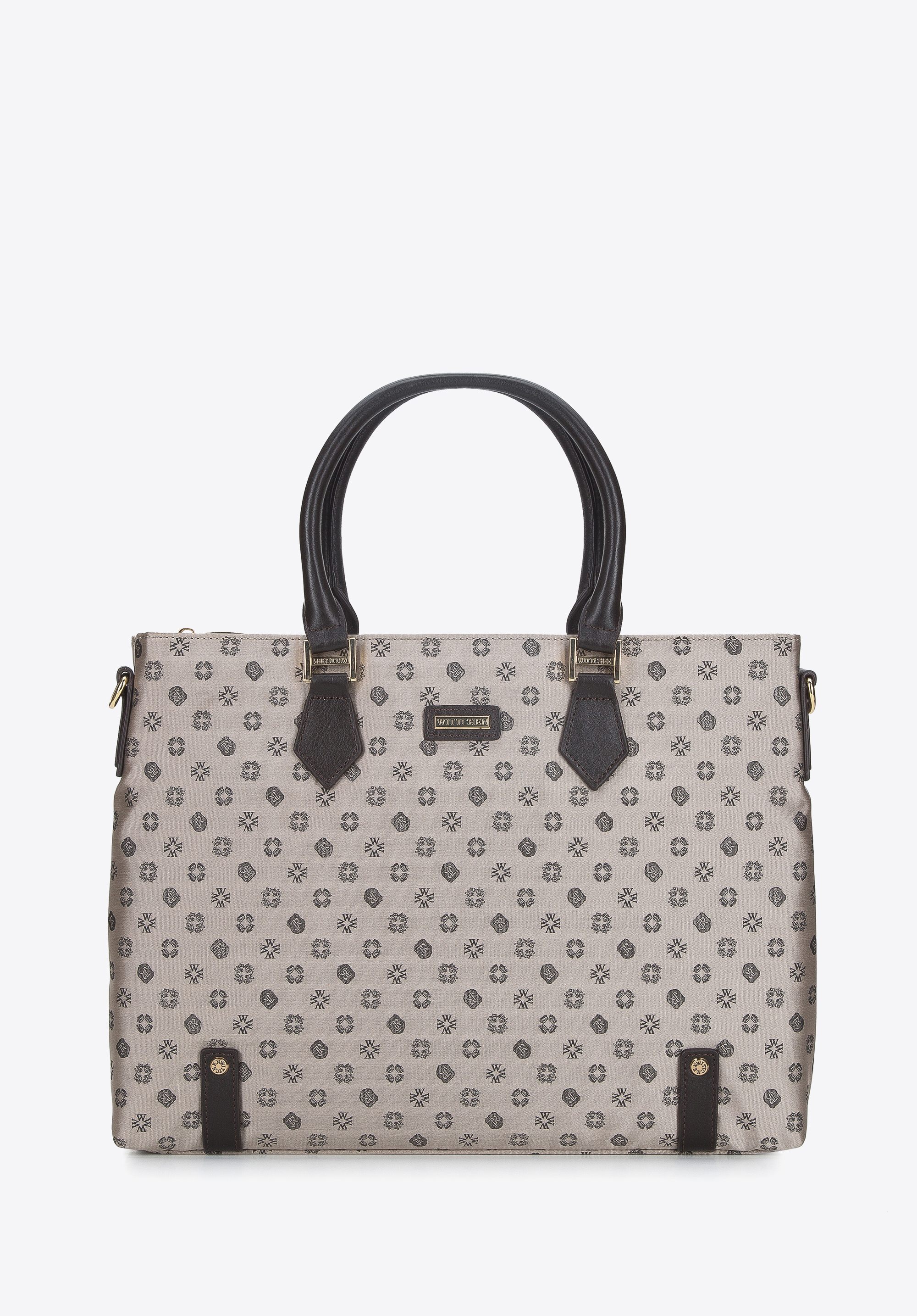 Női jacquard, 12”-es laptoptáska bőr fogantyúval