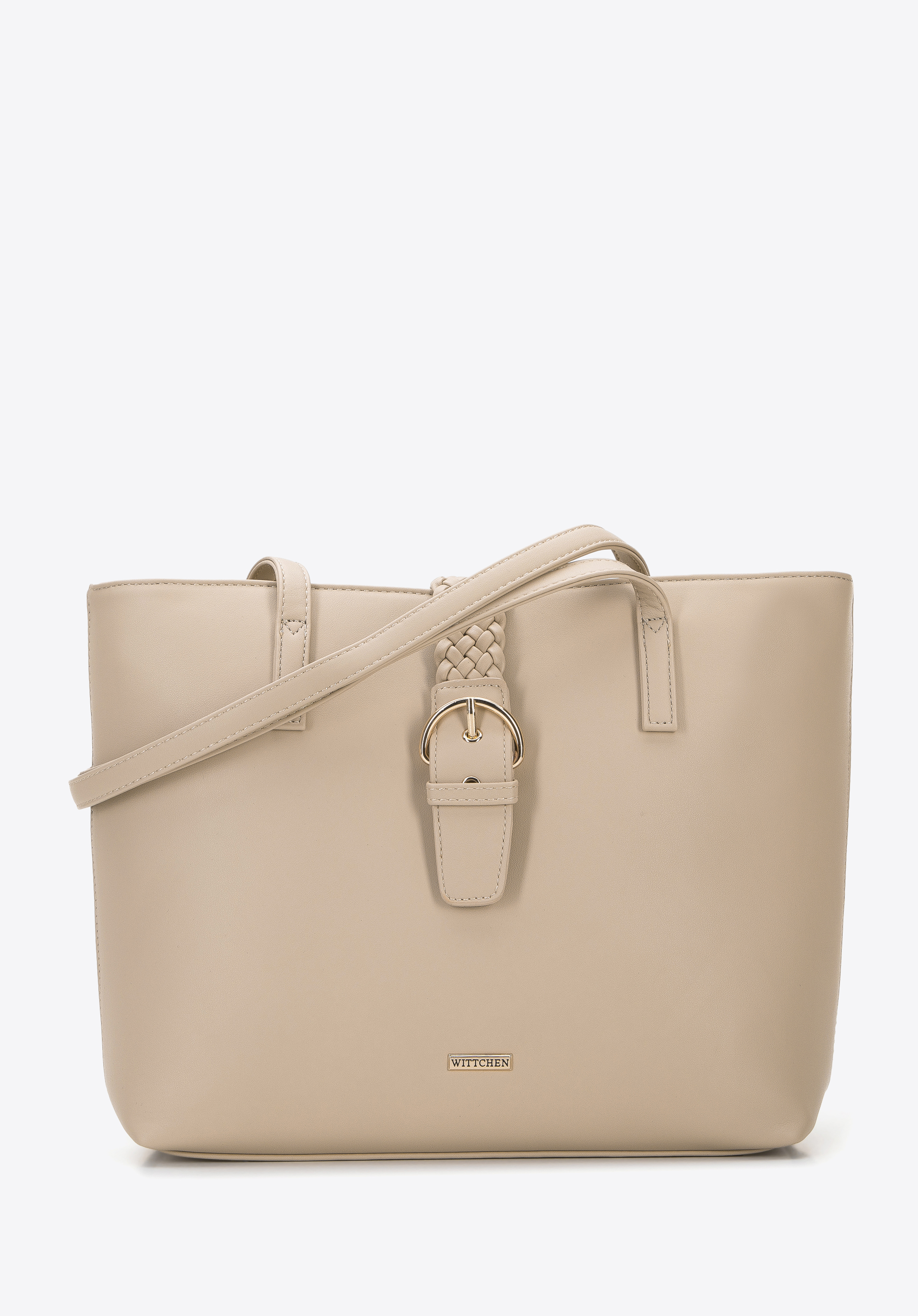 Női ökobőr shopper táska fonott részlettel