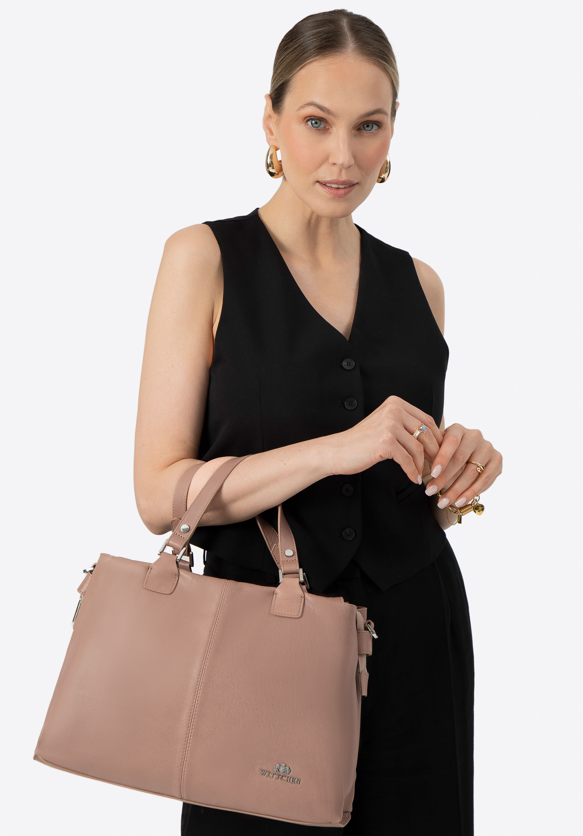 Női bőr kétrekeszes shoppertáska, bézs, 100-4E-804-1, Fénykép 4