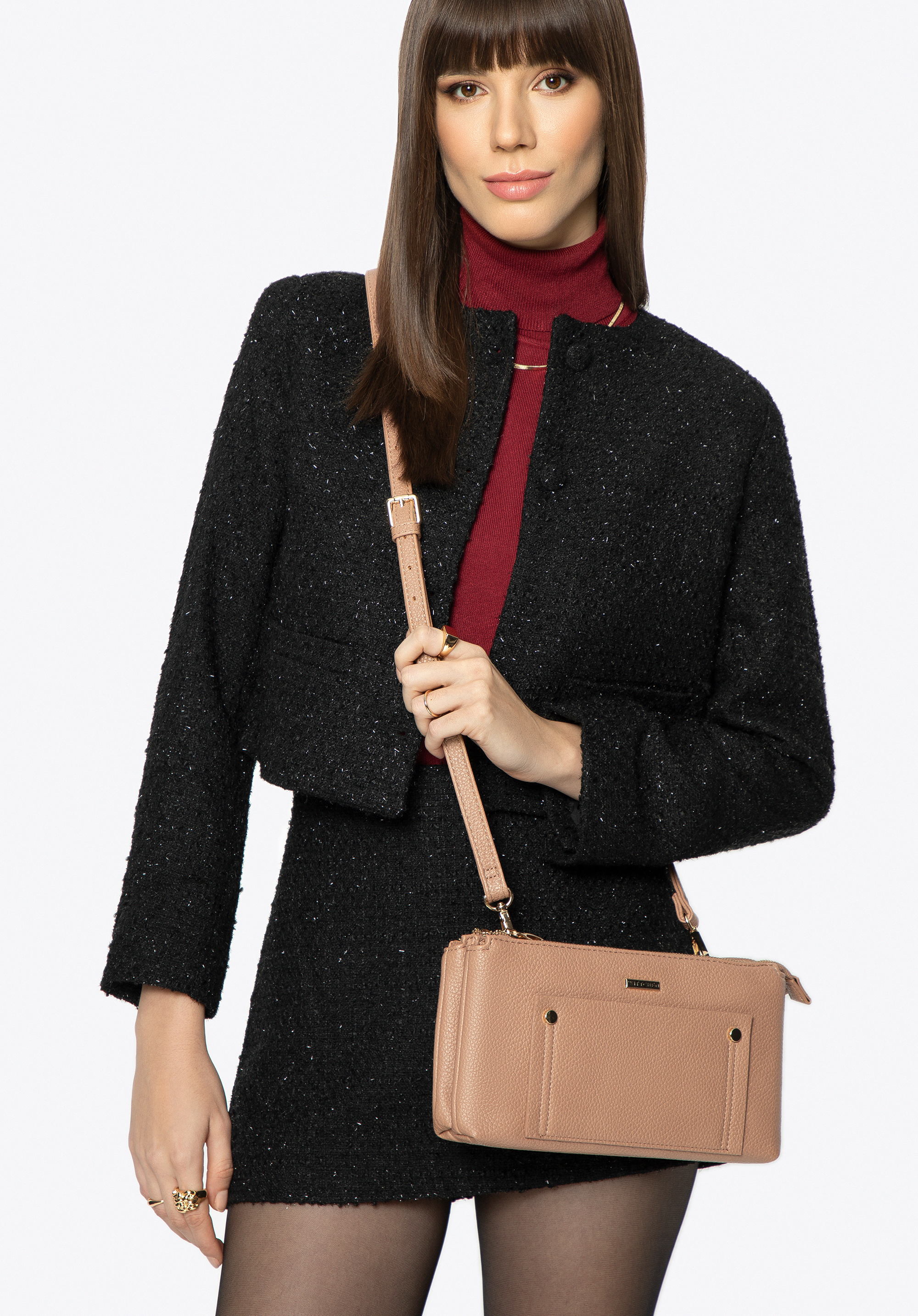 Női kétrekeszes crossbody táska, bézs, 29-4Y-604-3, Fénykép 1