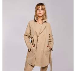 Női rövid kétsoros trendi kabát, bézs, 92-9N-400-9-L, Fénykép 1