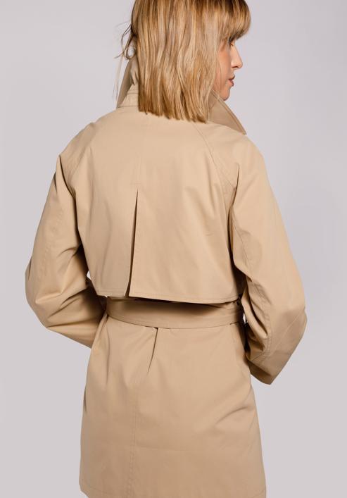 Női rövid kétsoros trendi kabát, bézs, 92-9N-400-1-2XL, Fénykép 4