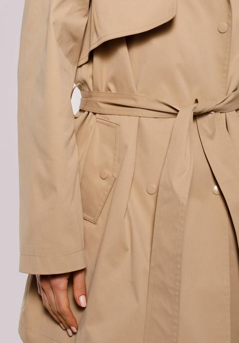 Női rövid kétsoros trendi kabát, bézs, 92-9N-400-1-2XL, Fénykép 7